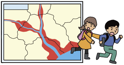 ハザードマップの赤色で表示された箇所のイラスト