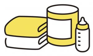 タオルと粉ミルクと哺乳瓶のイラスト
